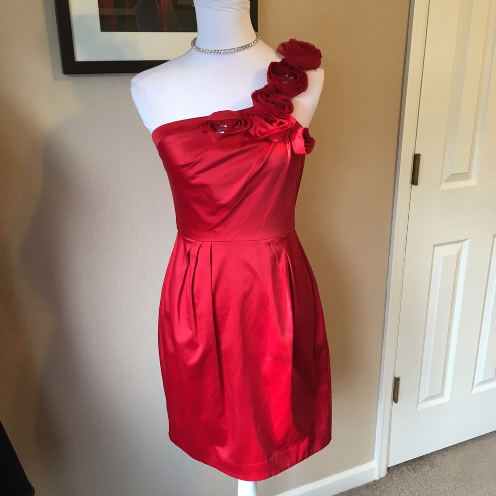 Bisou Bisou Red One Shoulder Cocktail Dress, S